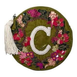 Anthropologie Monogram Crest "C" Zip Pouch